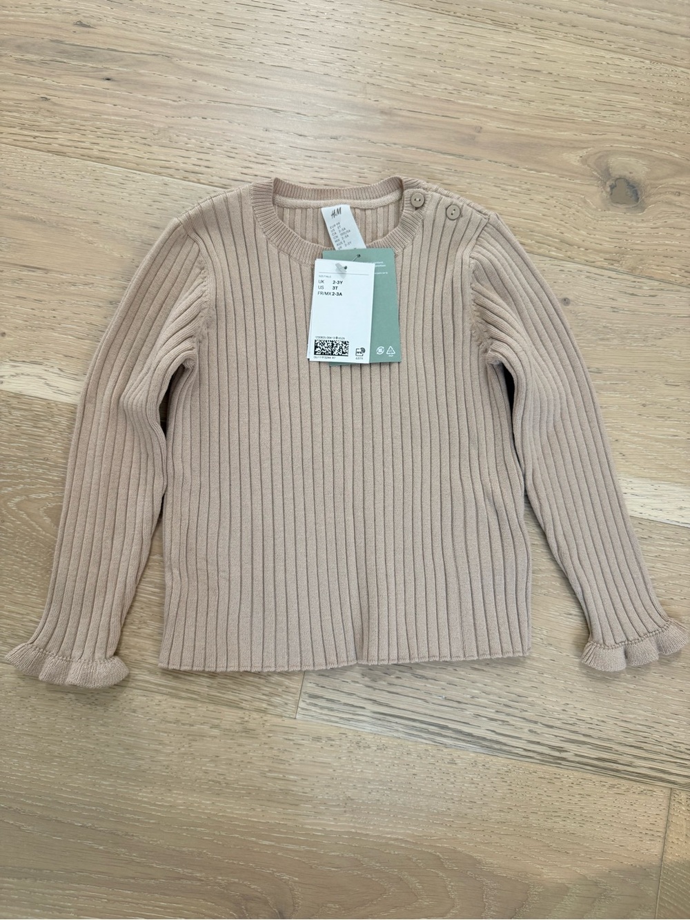 H&M Ribbed Knit Long Sleeve Top in Light Beige